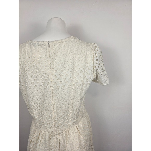 Boden NWT Eyelet Dress Ivory Cream Cotton Short Sleeve Party Casual Womens 12 - Picture 5 of 9
